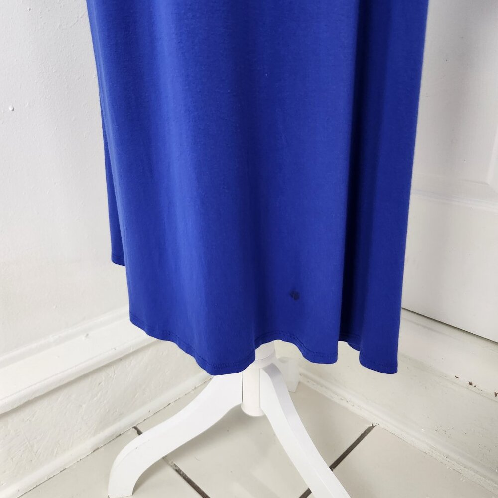 Eileen Fisher Dress Womens L Blue Midi Jersey Knit Keyhole Neck Minimalist - Picture 6 of 14